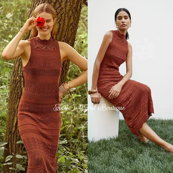 RARE NWT ANTHROPOLOGIE Crochet Midi Dress. Stretch. Size XL - Picture 15 of 16